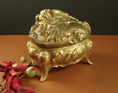 Art Nouveau Ormolu Jewelry Casket Box // ORIGINAL Silk Lining // Jennings Brothers // Victorian French Country / Cottage Chic