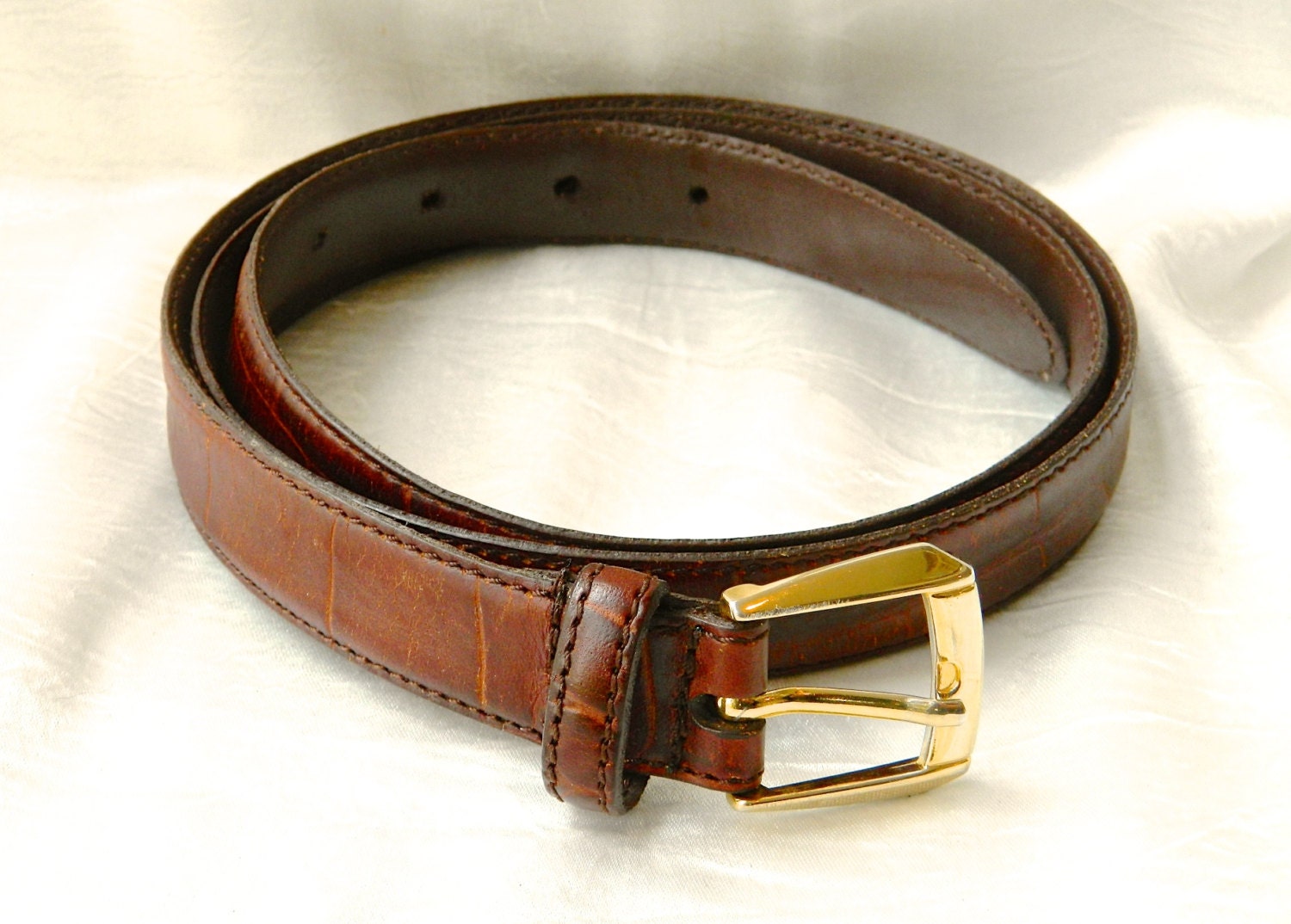 Vintage CHRISTIAN DIOR Mens Belt Alligator Leather Saddle by ODONA