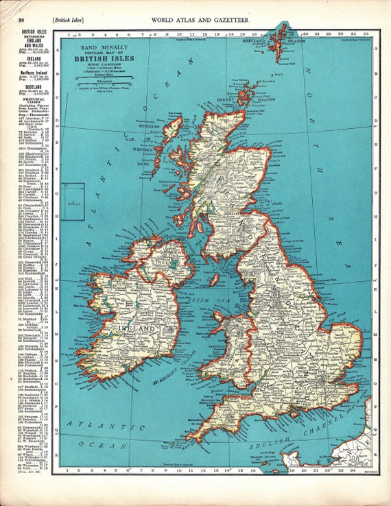 Large Map Print BRITISH Isles Atlas Print Map Decor Wall