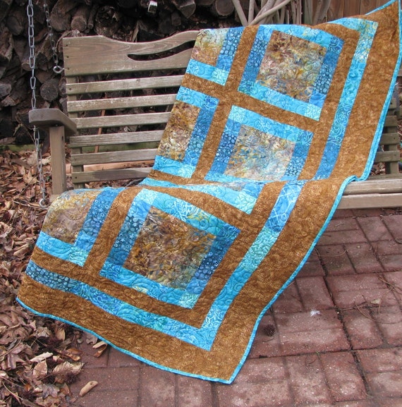 Lap Quilt Sofa Quilt Quilted Throw Brown and Teal