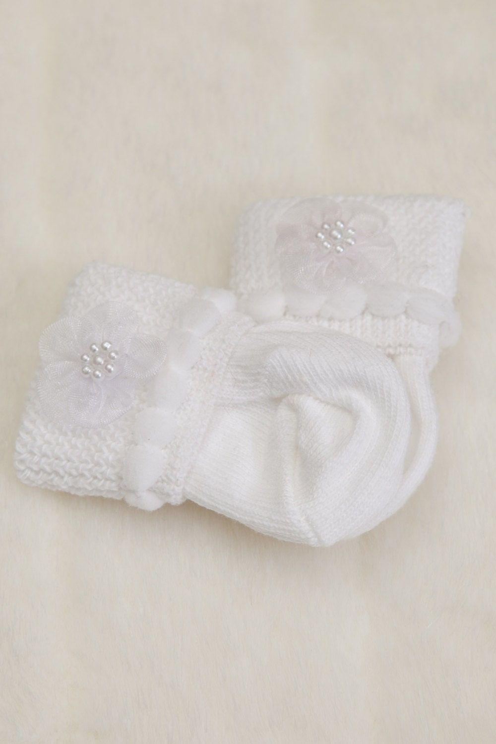 White Newborn Socks Baby Girl Socks with Little Flowers