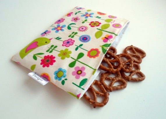 Handmade Back to School Supplies - Reusable Sandwich Bag -- Flower Patch Eco-Friendly from ArtisticsoulDesigns