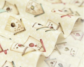Cotton Fabric Bird House - Ivory - By the Yard 45120