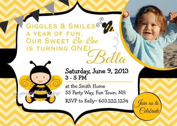 Bumble Bees Birthday Invitation First Birthday Bees Party