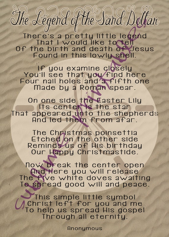 Sand Dollar Legend Poem printables INSTANT DOWNLOAD