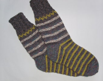 Hand Knitted Wool Socks For Men-Colorful Wool Socks-Size Large US12-12,5,EU46