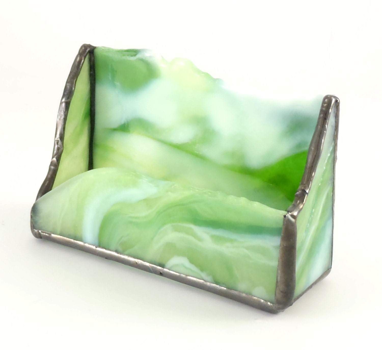 Unique Desktop Business Card Holder Green Stained Glass