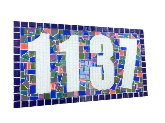 Colorful Mosaic Address Sign by GreenStreetMosaics on Etsy