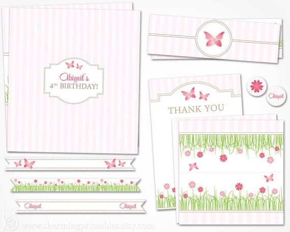 Garden Party Kit - PRINTABLE DIY - Flower Butterfly Party - Flags, Wrappers, Labels, Toppers, Pennants - Garden Party Collection Il_570xn