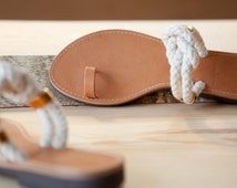Greek Leather Toe Ring Sandals - Un ique Design - Women's Ancient Rope ...
