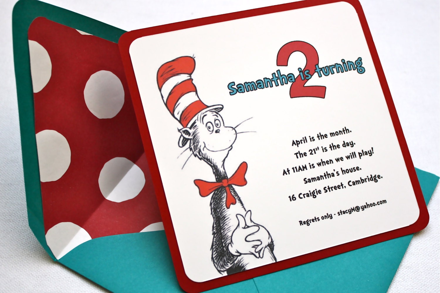 Dr. Seuss Birthday Party Invitation Square Envelope and