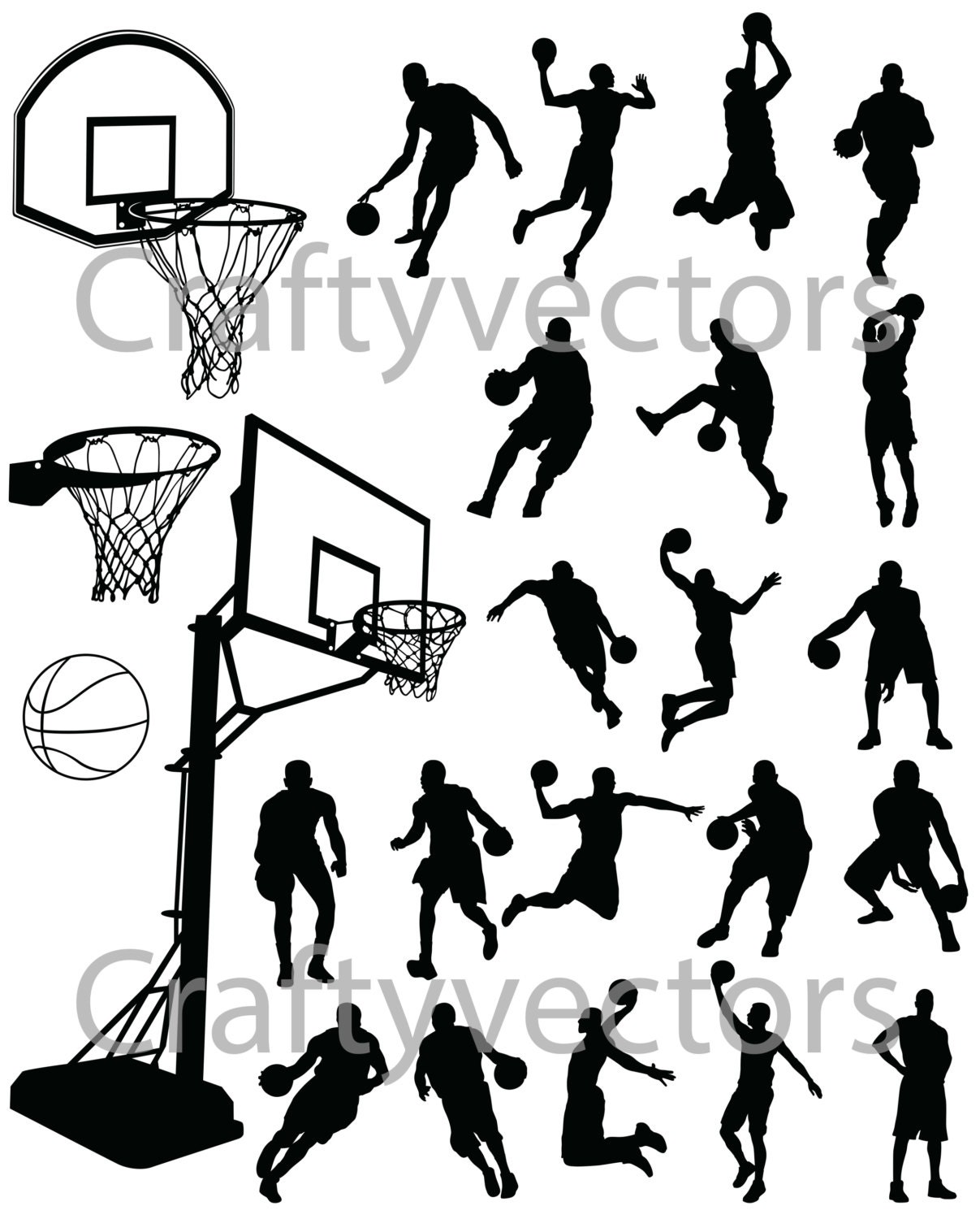 Download Basketball Silhouettes vector SVG file