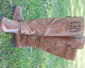 Monogrammed Boots Women's Personalized Quilted Riding Boots