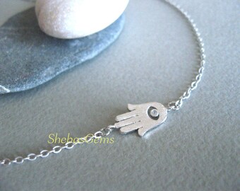 Silver Anklet, Silver Hamsa Anklet, Silver Ankle Bracelet, Hamsa Ankle Bracelet, Dainty Delicate Silver Evil Eye Hamsa Hand Anklet