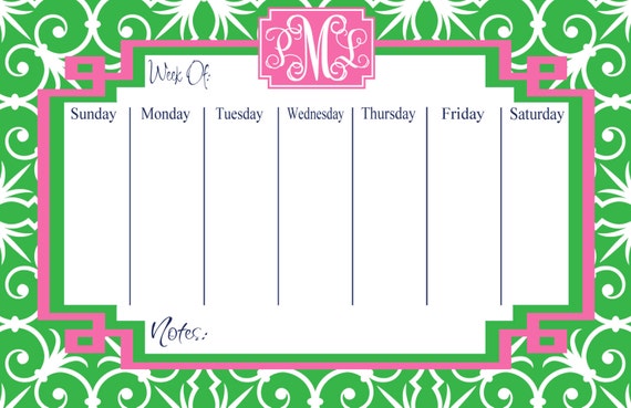 Custom Monogrammed Weekly Desk Calendar by PinkWasabiInk on Etsy