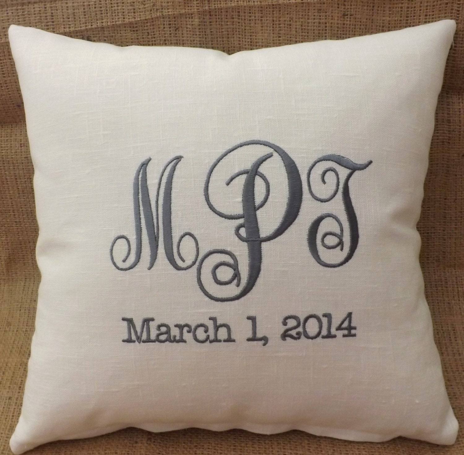 Monogram Linen pillow embroidery custom personalized