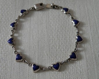Sweet Lapis Sterling Silver Heart Bracelet