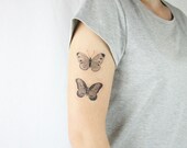 vintage butterflies temporary tattoo - choose your size