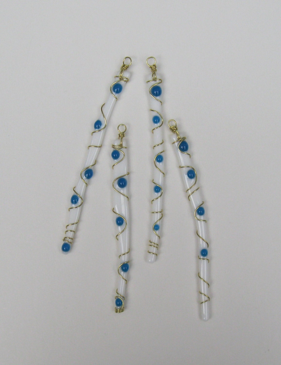 Fused Glass Icicle - White - Wire-wrapped - Christmas Tree Decoration - Set of 4 (IC014)