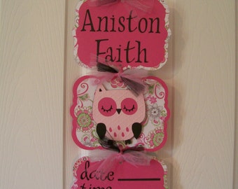 Baby Girl Owl Banner - Baby Girl Owl Hospital Banner - Owl Girl Baby Shower Decorations - 3 cards