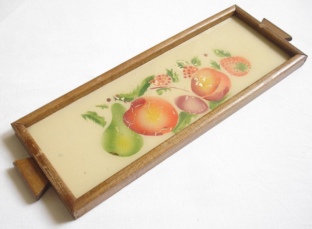 Antique Bulgarian wood serving tray under glass Haute Juice