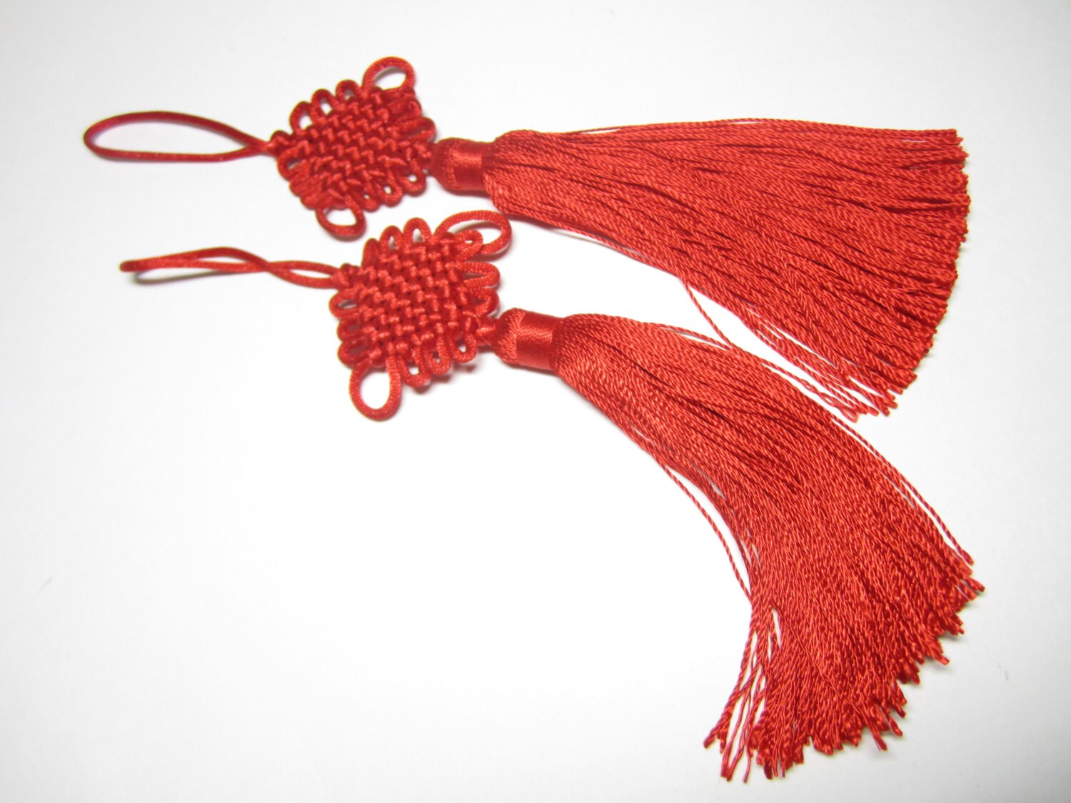 Chinese Lucky Knot Tassels Red One Pair Of Larger Knot