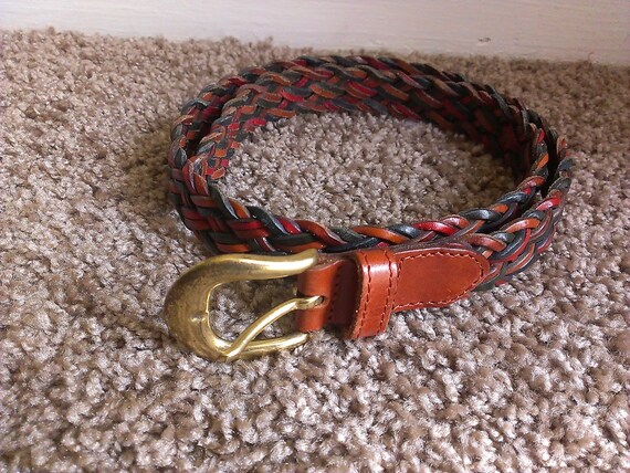 Vintage Braided Woven Brown Olive Red Leather Belt Sz by jnh5855
