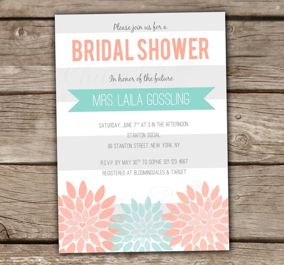 Mint And Coral Bridal Shower Invitations 2