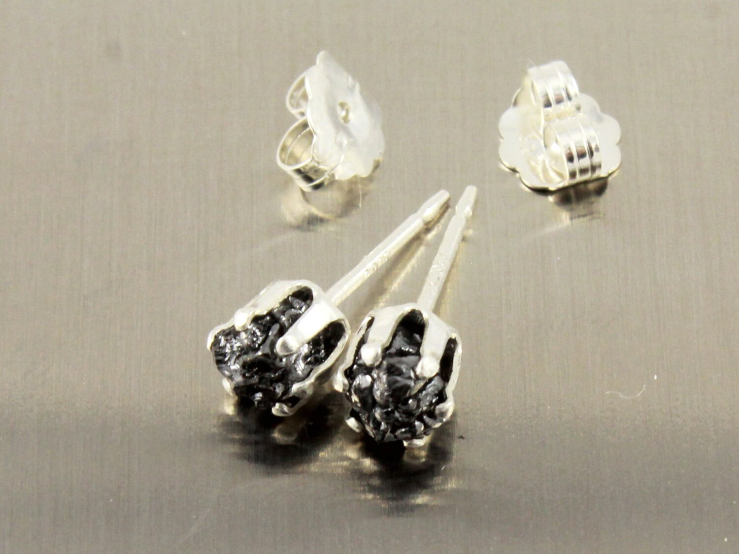 Rough Diamond Post Earrings in Silver Large Ear by LiansElegance