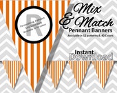 Orange Stripe Halloween Bunting Pennant Banner Instant Download, Mix & Match Banners:12 patterns/40 colors - DIY Printable Party Decorations Il_170x135