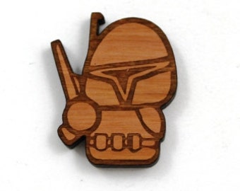 Laser Cut Supplies- 1 Piece.Boba Fett Charms - Cherry Wood Laser Cut Boba Fett -Brooch Supplies- Little Laser Lab Sustainable Wood Products