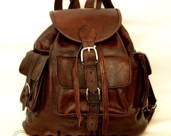 Handmade Dark Brown Leather Backpack