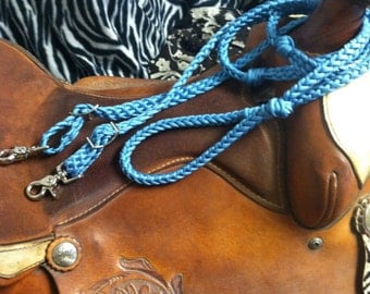 paracord barrel racing reins , reins, blue reins, paracord tack, barrel reins with grip knots, horse tack, custom tack, braided tack