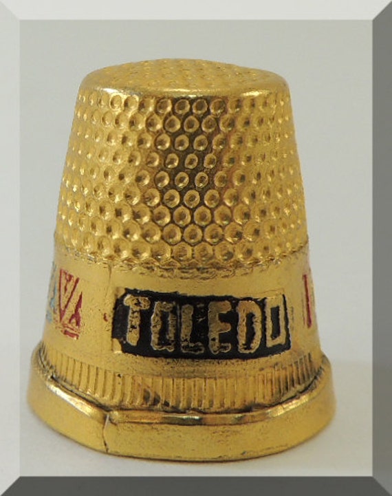 Vintage Brass Enamel Thimble Marked Toledo