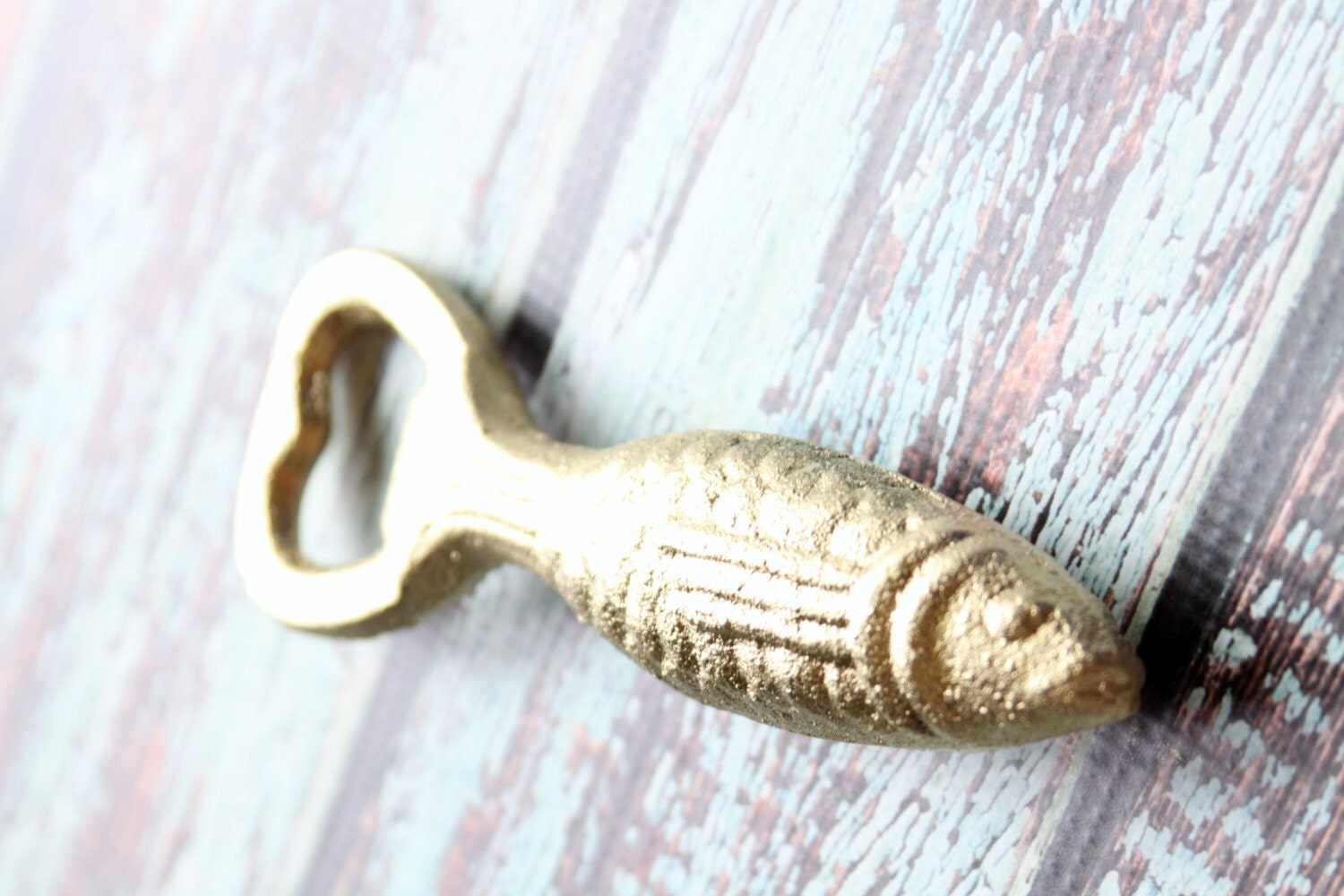 Cast Iron Bottle Opener Fish Metallic Gold Bar by RobsRustics