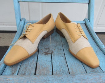 Vintage Oxfords, yellow leather and cream canvas, NOS, sz 6