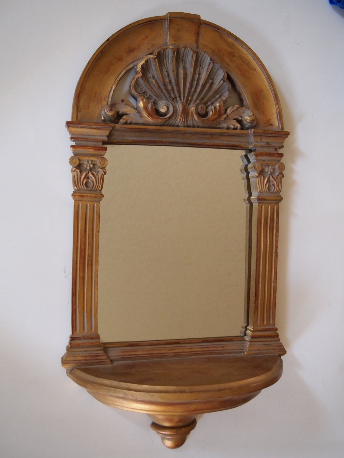Vintage Gold Resin Mirror with Shelf by GracenThings on Etsy