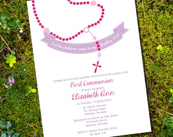 First Communion Invitation for Girls - Instant Download and Edit with Adobe Reader - Print at Home!