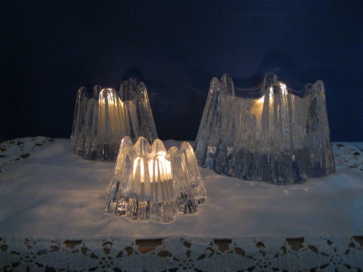 Large Volcano Ice Glass Votive Candle Holder by Nybro of