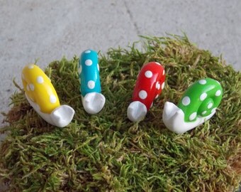 Family of 4 Fairy garden snail on stem gnome pixie fairy garden accessories miniatures for fairy gardens woodland garden decor