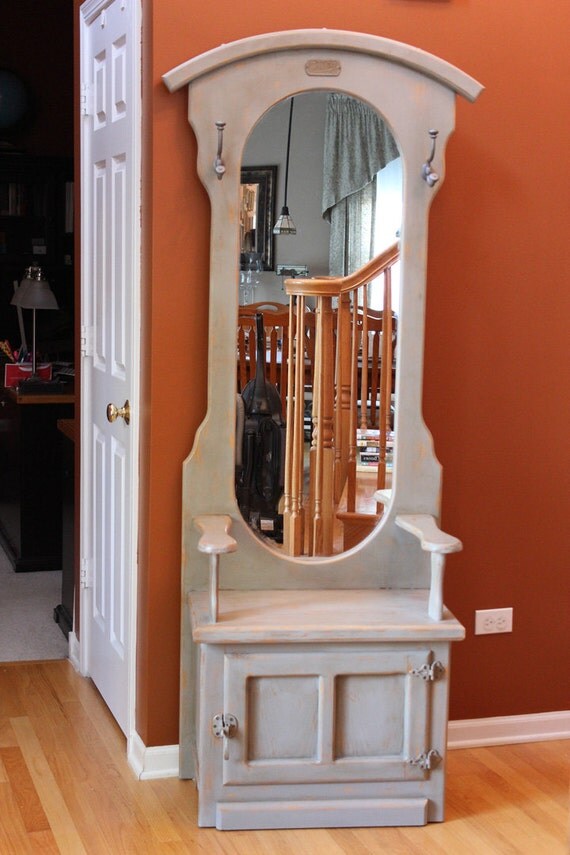 Shabby Chic Wood Hall Tree with Mirror