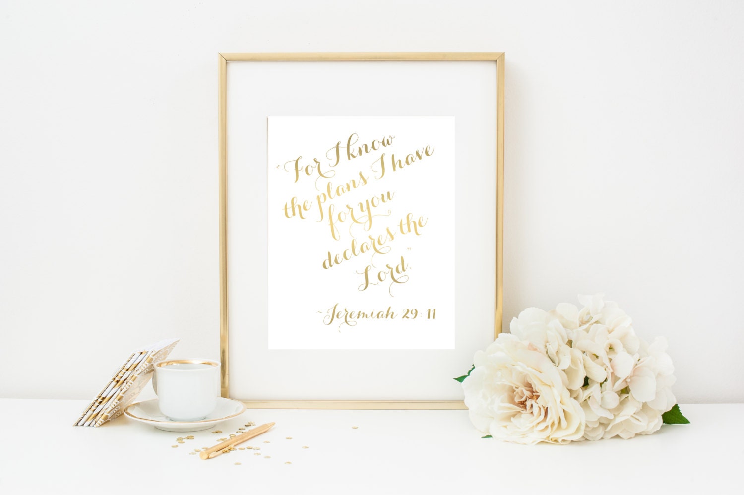 Jeremiah 29:11 Gold Foil Calligraphy Scripture Print Digital