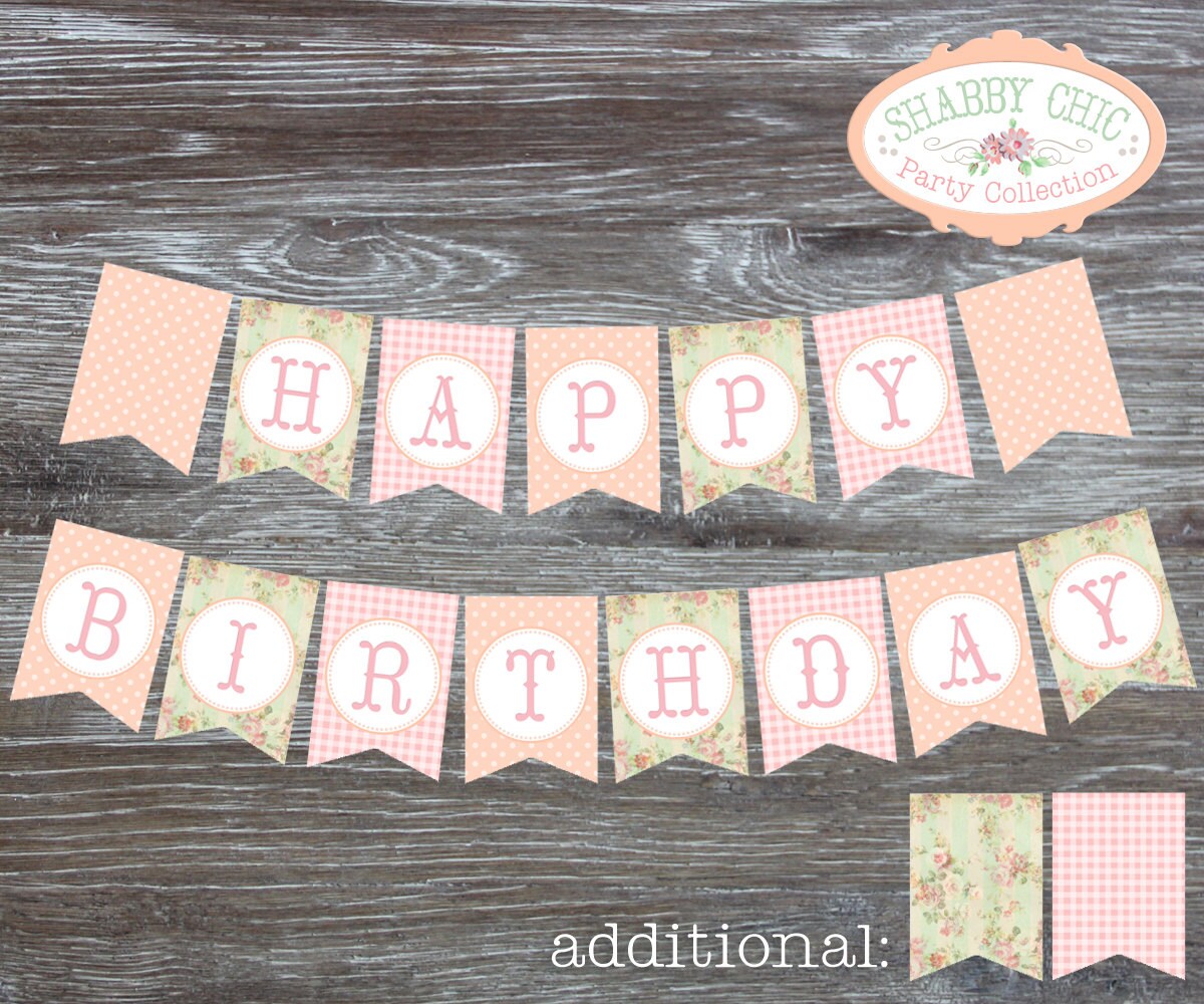 Printable Vintage Birthday Banner | instant download shabby chic happy birthday banner pennants Printable Vintage Birthday Banner | instant download shabby chic happy birthday banner pennants