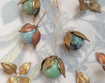 Vintage Leaf Bead Caps, Nature Beads Caps, Texture Brass Bead Caps, Leaf Findings, 24Pcs