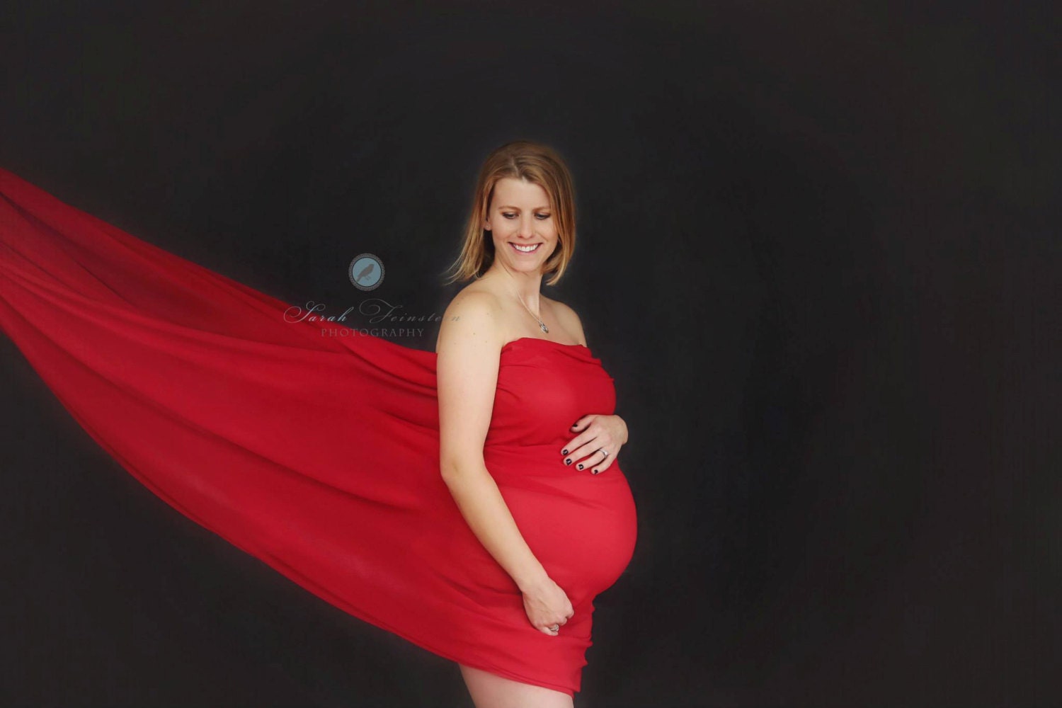 Used on a young girl Maternity Wrap in sheer Red by AMOSandSAWYER