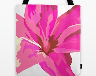 Canvas Tote Bag, Pink Tote, Flower Tote Bag, Tote Bag 16x16 inches