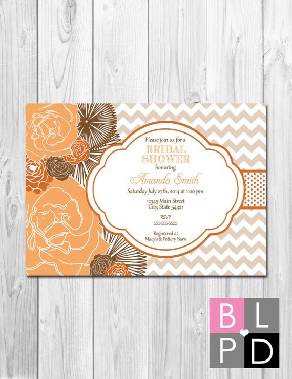 Bridal Shower, Birthday Party, Bachelorette Party, Engagement Party Invitation - Big Orange and Brown Fall Blooms - DIY - Printable Il_570xn