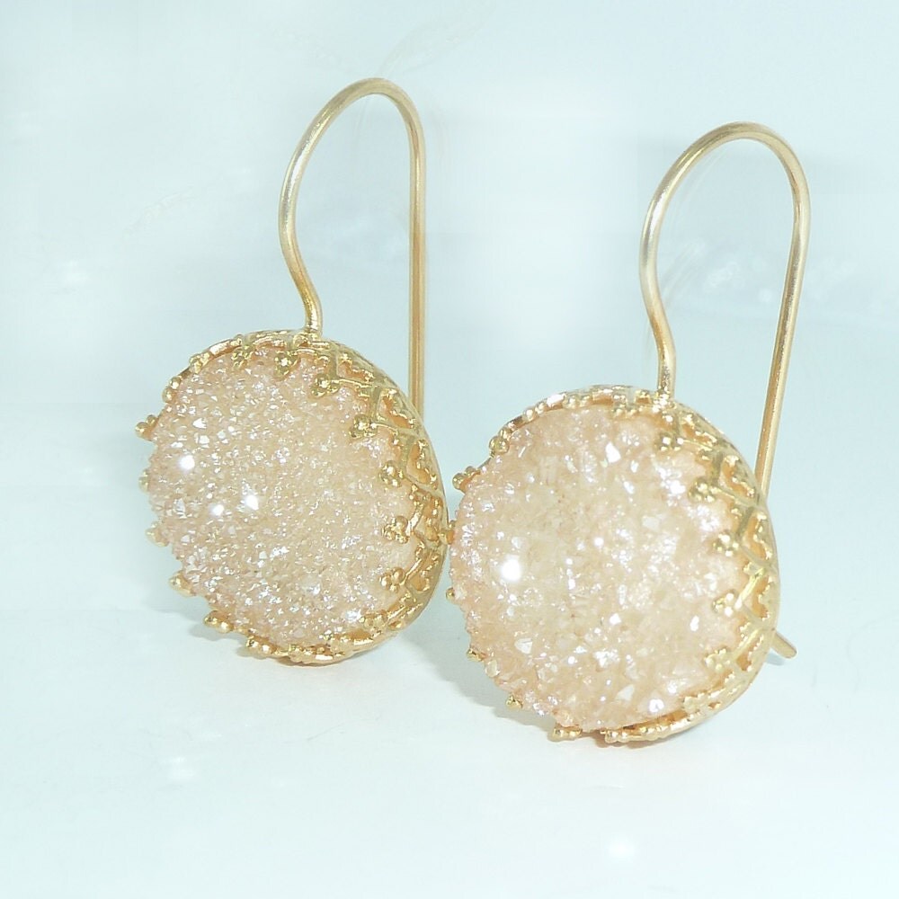 Druzy Earrings Peach Druzy Drop Earrings Gold by inbalmishan
