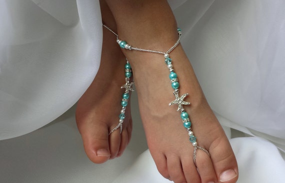 Baby Kids Turquoise Pearl Starfish Foot Jewelry Wedding Flower Girl ...