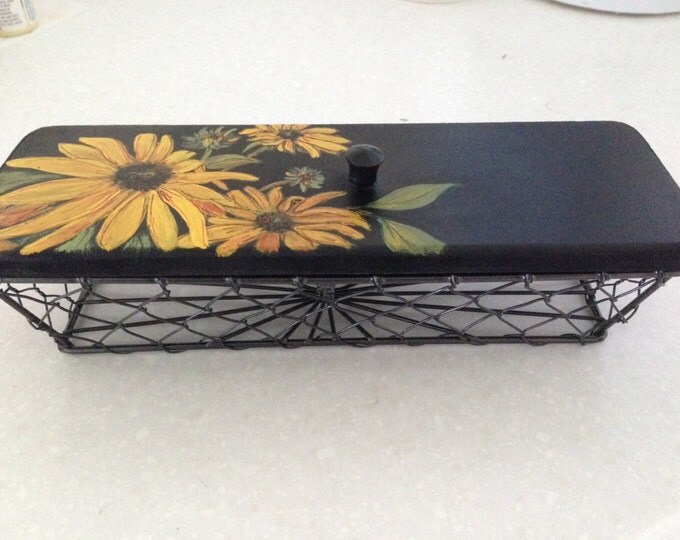 Sunflowers on a Wired Basket - Black Wired Basket with Black Knob on Top